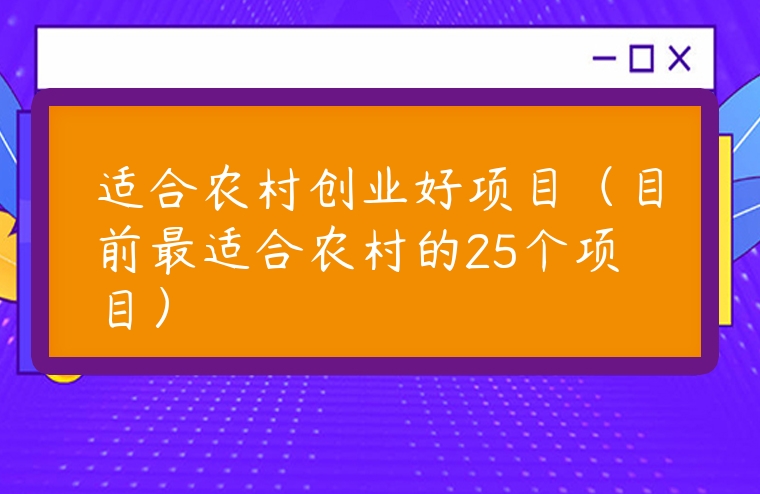 適合農村創業好項目（目前最適合農村的25個項目）